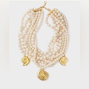 Tuckernuck Cream and Gold Necklace beaded Lucca Luca ivory white Tnuck Rare!!